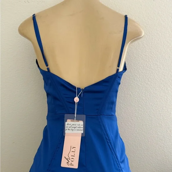 Oh Polly Cobalt Blue Satin Mini Dress- size 6 - Picture 4 of 7